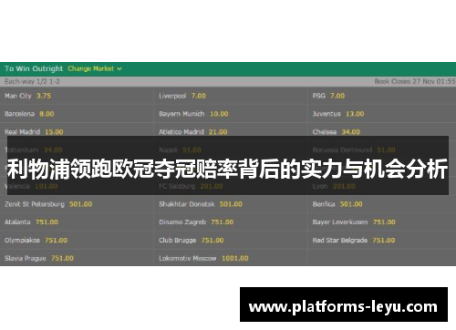 利物浦领跑欧冠夺冠赔率背后的实力与机会分析
