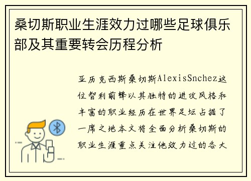 桑切斯职业生涯效力过哪些足球俱乐部及其重要转会历程分析